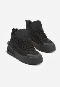 Born2be - Czarne Ocieplane Sneakersy na Grubej Podeszwie z Tłoczonym Wzorem Anweda. Okazja: na co dzień. Kolor: czarny. Materiał: jeans #5