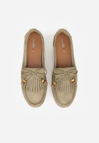 Born2be - Zielone Mokasyny Ozdobione Frędzlami Kokardą i Koralikami Woodswift. Okazja: na co dzień. Kolor: zielony. Materiał: jeans. Wzór: aplikacja. Styl: klasyczny, casual, elegancki #7