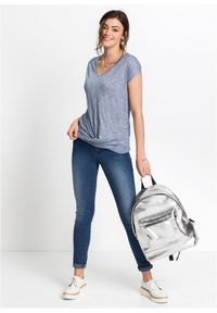 bonprix - T-shirt z mieszanki wiskozy. Typ kołnierza: dekolt w serek. Kolor: szary. Materiał: wiskoza. Długość rękawa: krótki rękaw. Długość: krótkie. Styl: elegancki
