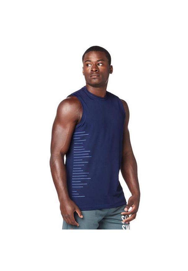 Koszulka sportowa męska STRONG ID XS/S. Kolor: niebieski. Materiał: poliester. Długość rękawa: bez rękawów. Styl: sportowy. Sport: fitness
