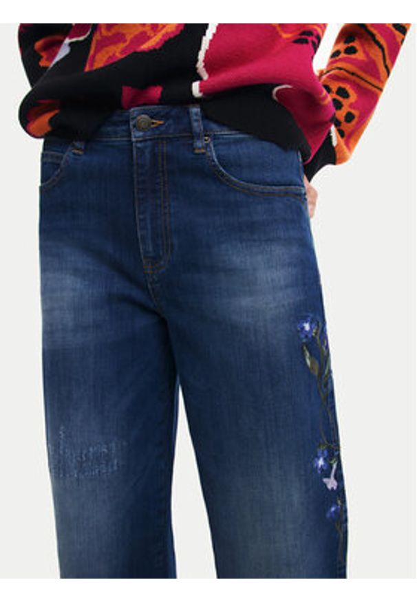 Desigual Jeansy Aimar 24WWDD18 Granatowy Wide Leg. Kolor: niebieski