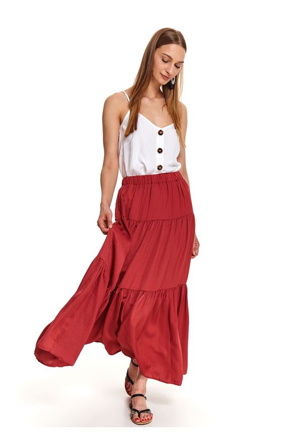 TOP SECRET - Długa spódnica z falbanami z szeroką gumką w pasie. Kolor: czerwony. Długość: długie
