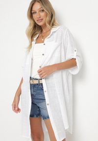 Born2be - Biała Bawełniana Koszula Oversize Savirise. Okazja: na co dzień. Kolor: biały. Materiał: bawełna. Styl: klasyczny, elegancki, casual #3