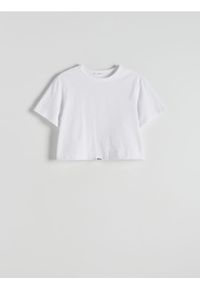 Reserved - T-shirt ze ściągaczem - biały. Kolor: biały. Materiał: bawełna, dzianina. Długość: krótkie