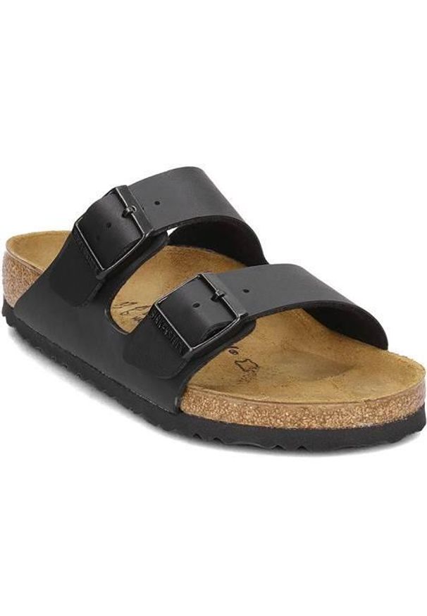 Klapki męskie Birkenstock Arizona. Zapięcie: bez zapięcia. Kolor: czarny. Materiał: tkanina, materiał, syntetyk. Szerokość cholewki: normalna. Sport: turystyka piesza, pływanie