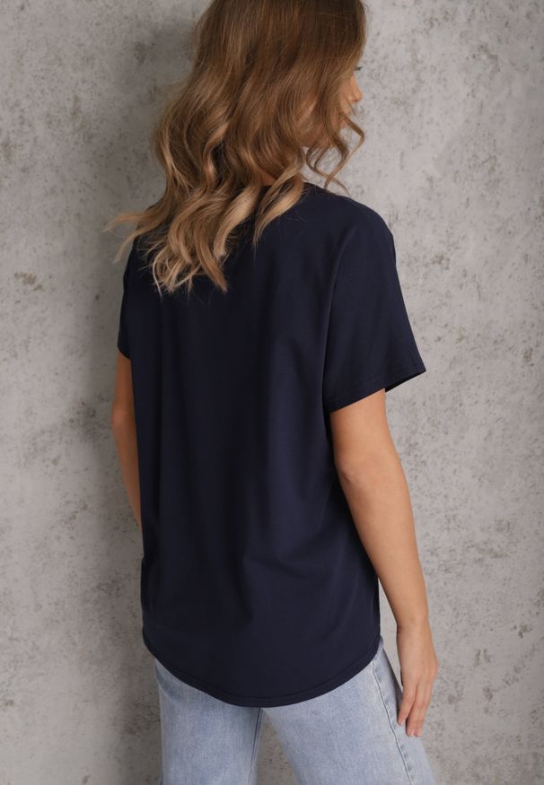 Renee - Granatowy T-shirt Basic Oversize z Bawełny Elusis. Okazja: na co dzień. Kolor: niebieski. Materiał: bawełna. Styl: elegancki, casual