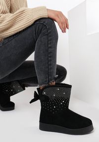 Born2be - Czarne Śniegowce Stikine. Wysokość cholewki: za kostkę. Zapięcie: bez zapięcia. Kolor: czarny. Materiał: futro, materiał, satyna. Szerokość cholewki: szeroka #1