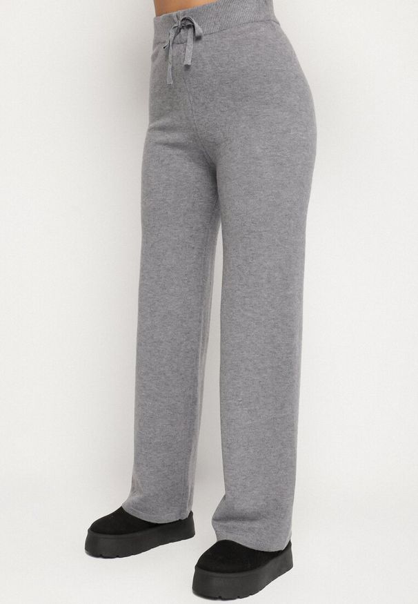 Born2be - Szary Dzianinowy Komplet z Wełną Kamizelka Długi Kardigan i Spodnie Otizela. Kolekcja: plus size. Kolor: szary. Materiał: dzianina, wełna