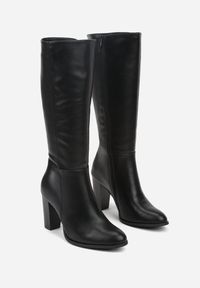 Renee - Czarne Eleganckie Kozaki VICES na Słupkowym Obcasie z Cholewką do Kolana Unenela. Kolor: czarny. Materiał: jeans, satyna, koronka. Szerokość cholewki: normalna. Obcas: na obcasie. Styl: elegancki. Wysokość obcasa: średni #5