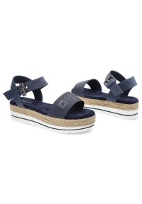 Big-Star - Granatowe Sandały Big Star Wygodne Buty Damskie. Okazja: na co dzień, na spacer. Zapięcie: pasek. Kolor: niebieski. Materiał: skóra ekologiczna, materiał. Szerokość cholewki: normalna. Wzór: paski. Sezon: lato. Styl: casual, sportowy, boho #6