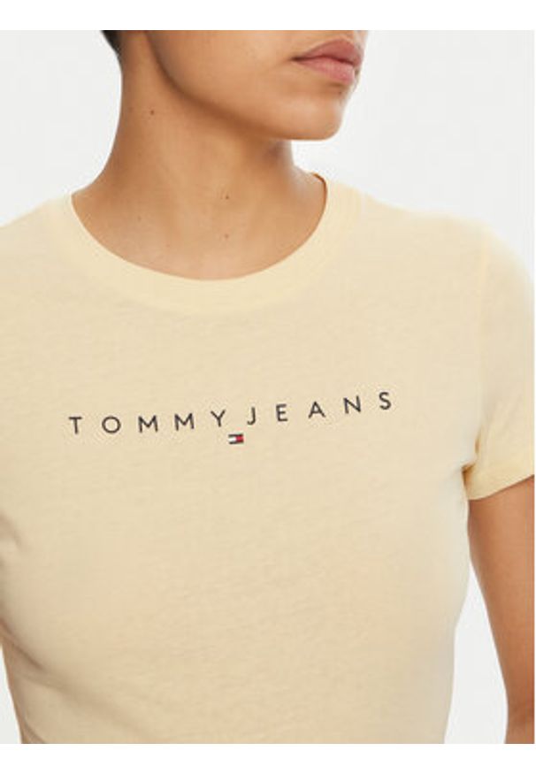 Tommy Jeans T-Shirt Linear DW0DW18398 Żółty Slim Fit. Kolor: żółty. Materiał: bawełna