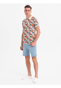 Ombre Clothing - Koszulka polo bawełniana z nadrukiem w kwiaty – biała V1 OM-POSS-0149 - XXL. Okazja: na co dzień. Typ kołnierza: polo. Kolor: biały. Materiał: bawełna. Wzór: kwiaty, nadruk. Sezon: lato. Styl: wakacyjny, elegancki, casual #5