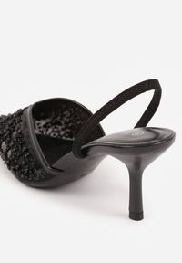Renee - Czarne Szpilki Slingback Ozdobione Cekinami Vikiraie. Nosek buta: otwarty. Kolor: czarny. Materiał: skóra. Wzór: aplikacja. Obcas: na szpilce. Styl: elegancki #6