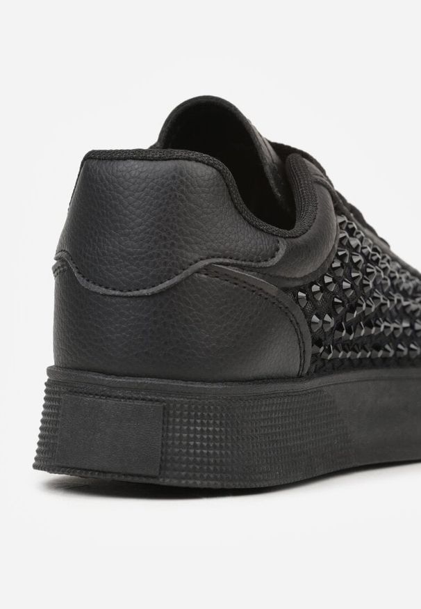 Renee - Czarne Cyrkoniowe Sneakersy na Platformie Lilaela. Okazja: na co dzień. Kolor: czarny. Materiał: jeans. Obcas: na platformie