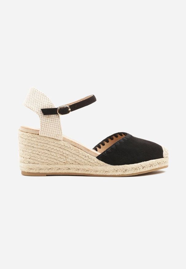 Renee - Czarne Sandały w Stylu Espadryli na Koturnie z Plecionką Meralissea. Okazja: na co dzień. Zapięcie: sprzączka. Kolor: czarny. Sezon: lato. Obcas: na koturnie. Styl: elegancki, casual, klasyczny