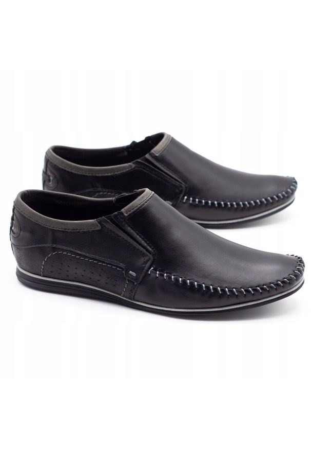 KOMODO Skórzane buty męskie 847 czarne. Okazja: do pracy, na co dzień. Kolor: czarny. Materiał: skóra. Styl: casual