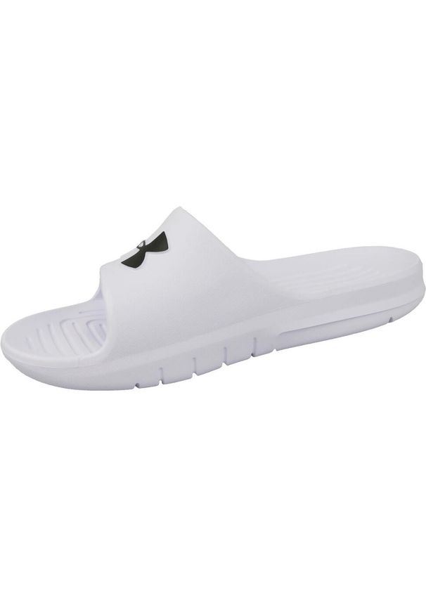 Klapki na basen Lifestyle Męskie Under Armour Core PTH SL. Zapięcie: bez zapięcia. Kolor: biały. Materiał: materiał, syntetyk. Szerokość cholewki: normalna. Styl: sportowy. Sport: pływanie