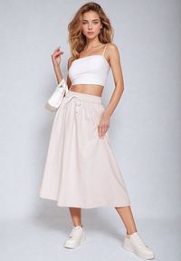Born2be - Różowa Rozkloszowana Spódnica z Gumką w Pasie i Ściągaczem Xegelia. Okazja: na co dzień. Kolor: różowy. Styl: elegancki, casual