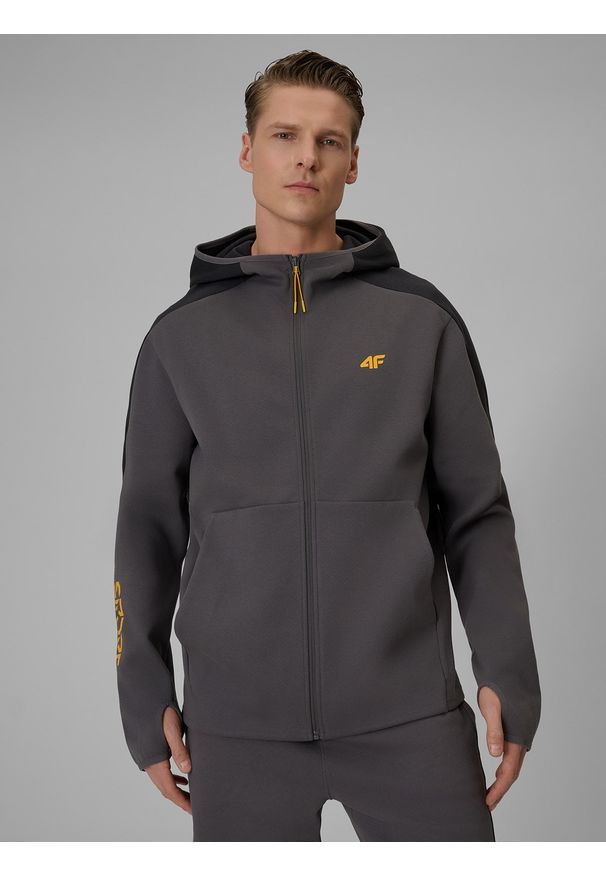 4f - 4F Bluza dresowa regular z kapturem męska - szara L. Okazja: na co dzień. Typ kołnierza: kaptur. Kolor: szary. Materiał: dresówka. Styl: casual