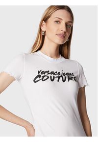 Versace Jeans Couture T-Shirt Logo Brush 73HAHT15 Biały Regular Fit. Kolor: biały. Materiał: bawełna