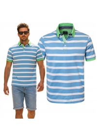 Męska Koszulka Polo - Pako Jeans - Biało-Niebieska w Paski. Okazja: na co dzień. Typ kołnierza: polo. Kolor: niebieski. Materiał: bawełna. Wzór: prążki, paski. Styl: casual #4