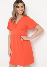 Born2be - Pomarańczowa Rozkloszowana Sukienka Mini z Koronkowymi Wstawkami Setaya. Kolor: pomarańczowy. Materiał: koronka. Typ sukienki: rozkloszowane. Styl: boho. Długość: mini #2