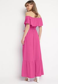 Born2be - Różowa Sukienka o Rozkloszowanym Fasonie z Hiszpańskim Dekoltem i Materiałowym Paskiem Nacara. Okazja: na co dzień. Kolor: różowy. Materiał: materiał. Długość rękawa: krótki rękaw. Sezon: lato. Typ sukienki: proste. Styl: casual #3