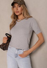 Renee - Szara Casualowa Bluzka z Wiskozą i Bawełną Merillora. Okazja: na co dzień. Kolor: szary. Materiał: bawełna, wiskoza. Długość rękawa: krótki rękaw. Długość: krótkie. Styl: casual