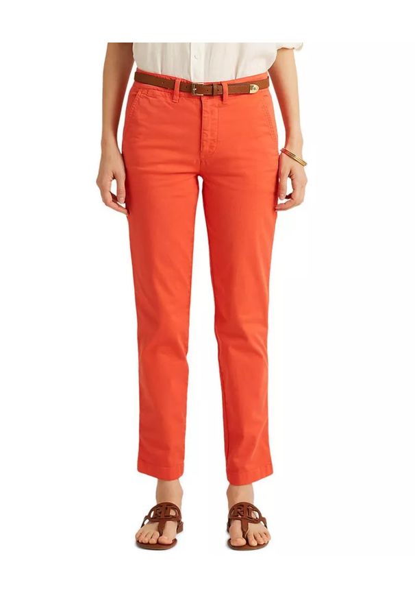 Lauren Ralph Lauren - LAUREN BY RALPH LAUREN - Pomarańczowe spodnie Slim Fit. Kolor: pomarańczowy. Materiał: bawełna, tkanina