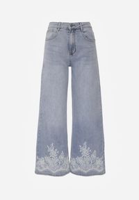 Renee - Niebieskie Jeansy Szerokie w Stylu Boho z Ozdobnym Nadrukiem na Nogawkach Endippe. Kolor: niebieski. Wzór: nadruk. Styl: boho #7