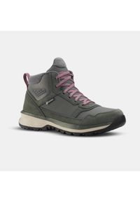 quechua - Buty turystyczne damskie Quechua NH500 Mid skóra wodoodporne. Zapięcie: sznurówki. Kolor: zielony, szary, wielokolorowy. Materiał: skóra. Szerokość cholewki: normalna. Styl: sportowy