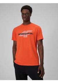 4f - 4F T-shirt regular z nadrukiem męski - pomarańczowy S. Okazja: na co dzień. Kolor: pomarańczowy. Materiał: materiał, bawełna. Wzór: nadruk. Styl: casual #1