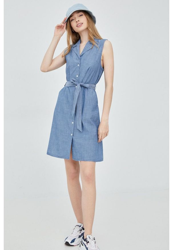 Vero Moda sukienka bawełniana mini rozkloszowana. Kolor: niebieski. Materiał: bawełna. Typ sukienki: rozkloszowane. Długość: mini