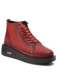 Czerwone Botki Artiker Modne Obuwie Damskie. Kolor: czerwony. Materiał: jeans, materiał. Sezon: zima, jesień. Styl: elegancki