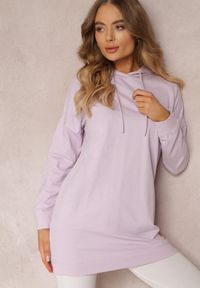 Renee - Fioletowa Bluza z Kapturem o Wydłużonym Fasonie Estera. Typ kołnierza: kaptur. Kolor: fioletowy. Materiał: dzianina. Długość: długie. Sezon: jesień, wiosna