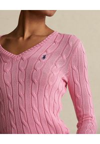 Ralph Lauren - RALPH LAUREN - Różowy sweter Slim fit. Typ kołnierza: polo. Kolor: różowy, wielokolorowy, fioletowy. Materiał: bawełna. Długość rękawa: długi rękaw. Długość: długie. Wzór: ze splotem #3