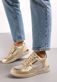 Renee - Beżowe Płaskie Sneakersy Sznurowane z Brokatowymi Wstawkami Raflia. Kolor: beżowy. Szerokość cholewki: normalna #5