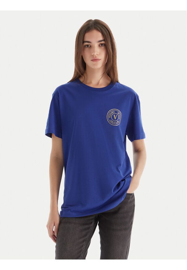 Versace Jeans Couture T-Shirt 79GAHT00 CJ00T Niebieski Regular Fit. Kolor: niebieski. Materiał: bawełna