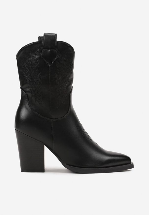 Born2be - Czarne Botki Kowbojki na Obcasie z Haftem Merista. Okazja: na co dzień. Kolor: czarny. Materiał: jeans. Wzór: haft. Obcas: na obcasie. Styl: klasyczny, casual, elegancki. Wysokość obcasa: średni