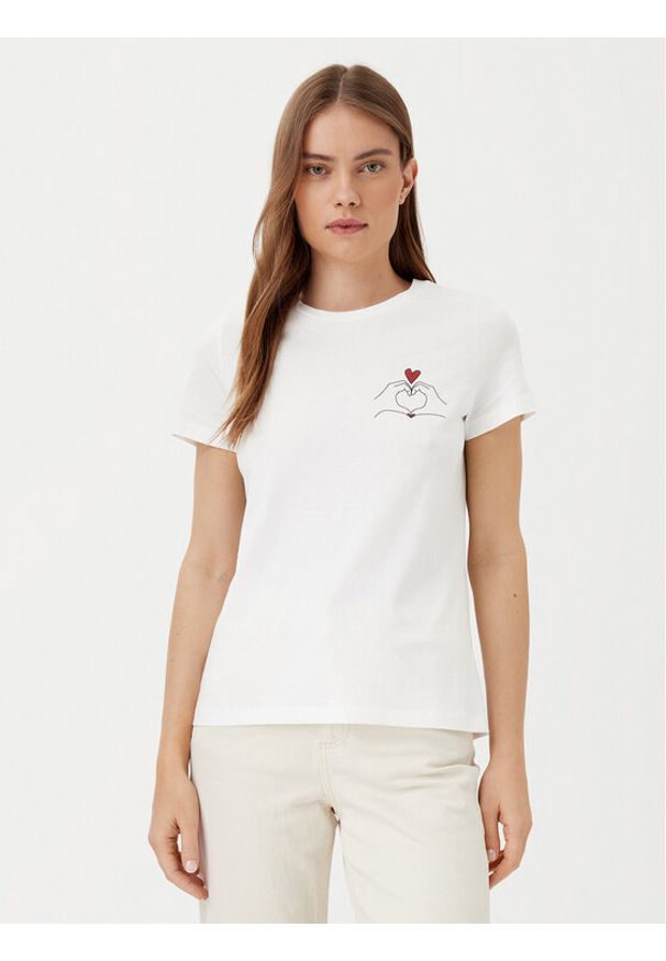 Vero Moda T-Shirt Viva 10322077 Biały Regular Fit. Kolor: biały. Materiał: bawełna