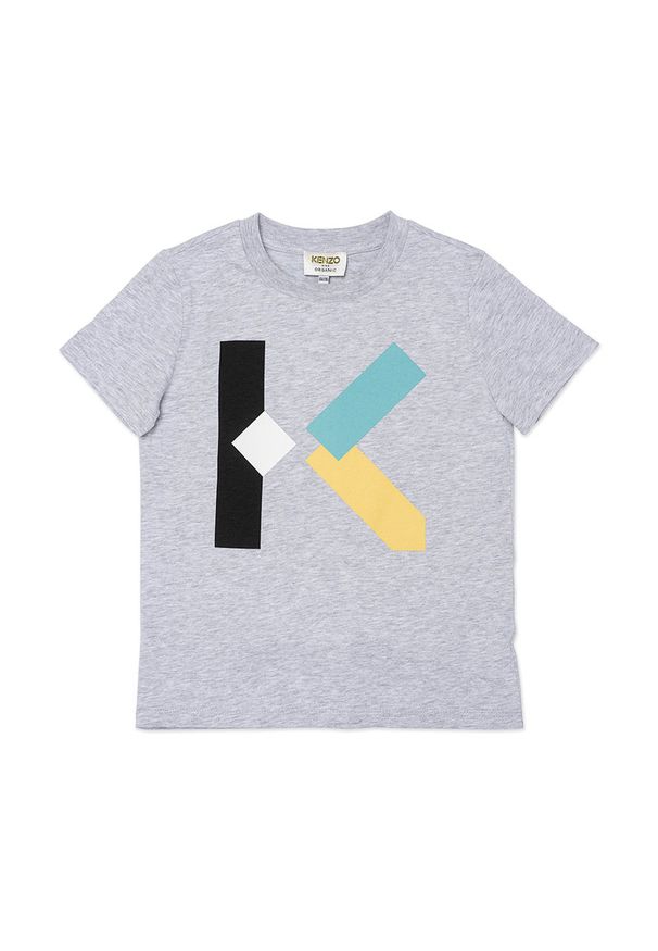 Kenzo kids - KENZO KIDS - T-shirt dziecięcy. Okazja: na co dzień. Kolor: szary. Materiał: bawełna, dzianina. Wzór: nadruk. Styl: casual
