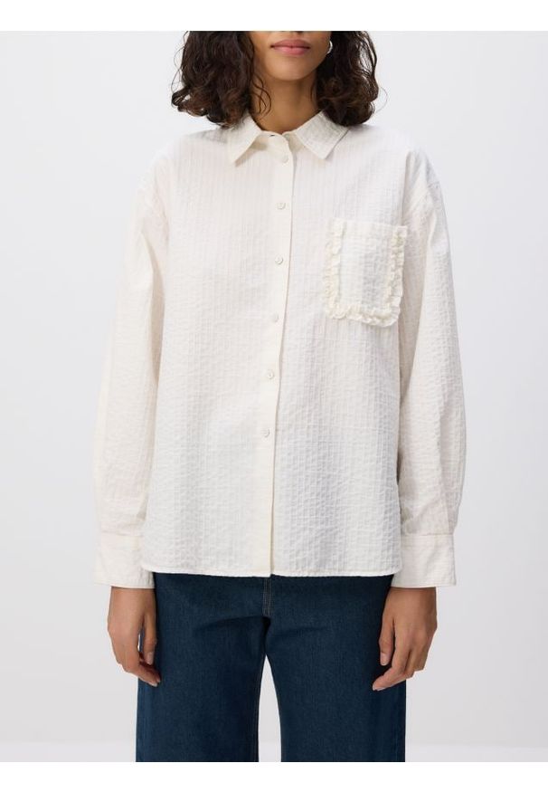 Reserved - Koszula z kieszonką - złamana biel. Materiał: włókno, bawełna