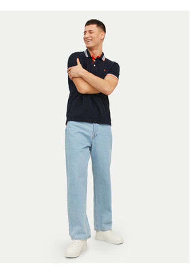 Jack & Jones - Jack&Jones Polo Paulos 12136668 Granatowy Slim Fit. Typ kołnierza: polo. Kolor: niebieski. Materiał: bawełna