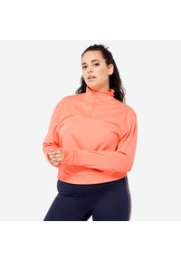 DOMYOS - Bluza damska Domyos fitness. Kolor: różowy, wielokolorowy, pomarańczowy. Materiał: tkanina, poliester, prążkowany, elastan, materiał. Długość: krótkie. Sport: fitness