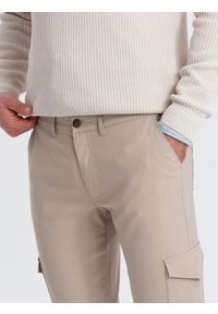 Ombre Clothing - Spodnie męskie materiałowe REGULAR z kieszeniami cargo - beżowe V3 - Rozmiar: XL. Kolor: beżowy. Materiał: materiał #3
