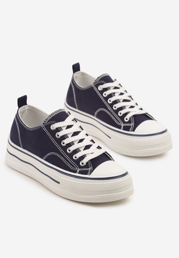 Born2be - Granatowe Klasyczne Trampki na Grubej Podeszwie Natileva. Okazja: na co dzień. Kolor: niebieski. Materiał: jeans. Szerokość cholewki: normalna. Styl: klasyczny