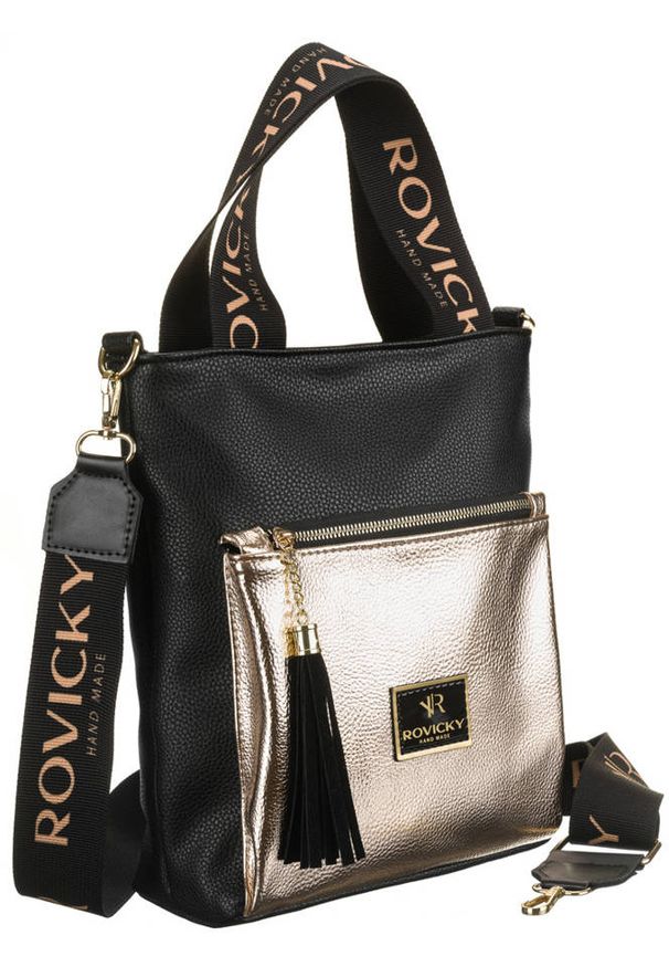 ROVICKY - Shopperka czarno-złota Rovicky TDR17095 CZ/ZŁ. Kolor: czarny, wielokolorowy, złoty. Materiał: skórzane. Rodzaj torebki: na ramię