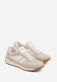 Born2be - Beżowe Casualowe Sneakersy z Siateczkowymi Wstawkami Kassadina. Okazja: na co dzień. Kolor: beżowy. Materiał: jeans #9