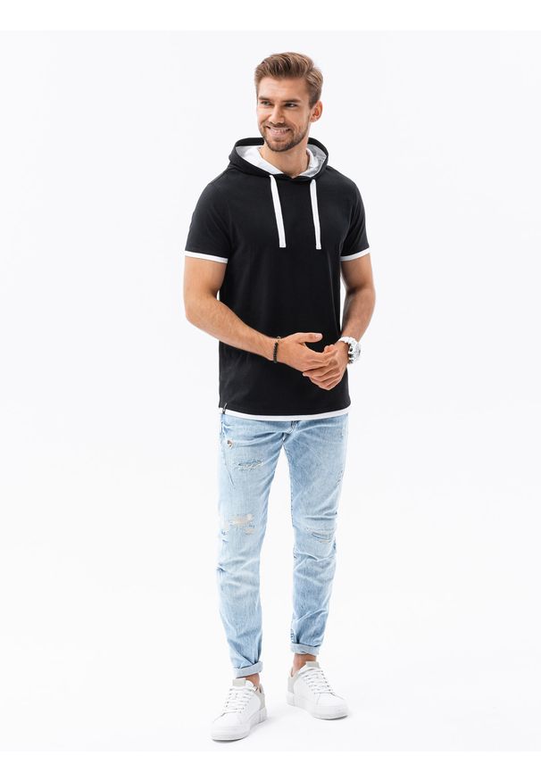 Czarny t-shirt Ombre Clothing z kapturem