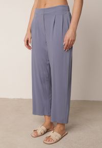 Born2be - Niebieskie Spodnie z Eleganckimi Zakładkami i Nogawkami o Długości 3/4 Dorasea. Okazja: do pracy, na co dzień. Kolekcja: plus size. Kolor: niebieski. Styl: elegancki #7